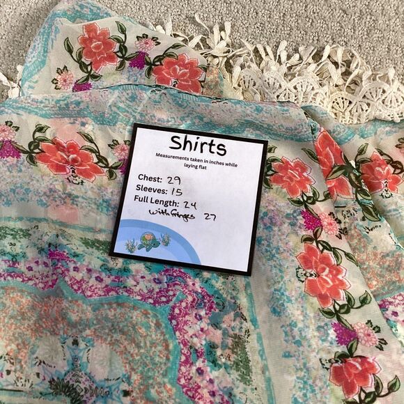 Entro Boho Floral Sheer Kimono with Fringe - Size L - Picture 5 of 5